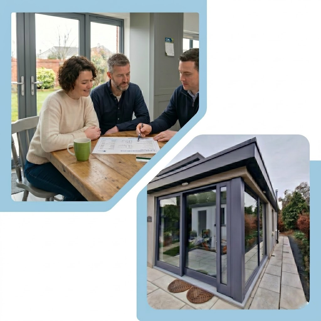 Single-storey rear extension Dublin — open-plan kitchen and living