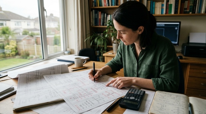 Structural engineer with drawings on an Irish home extension site