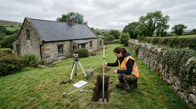 Planning application form and site drawings on a kitchen table with a calculator